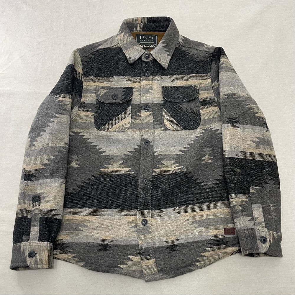 Jachs New York Shacket Shirt Jacket Mens Medium Aztec Sherpa Lined Wool Blend